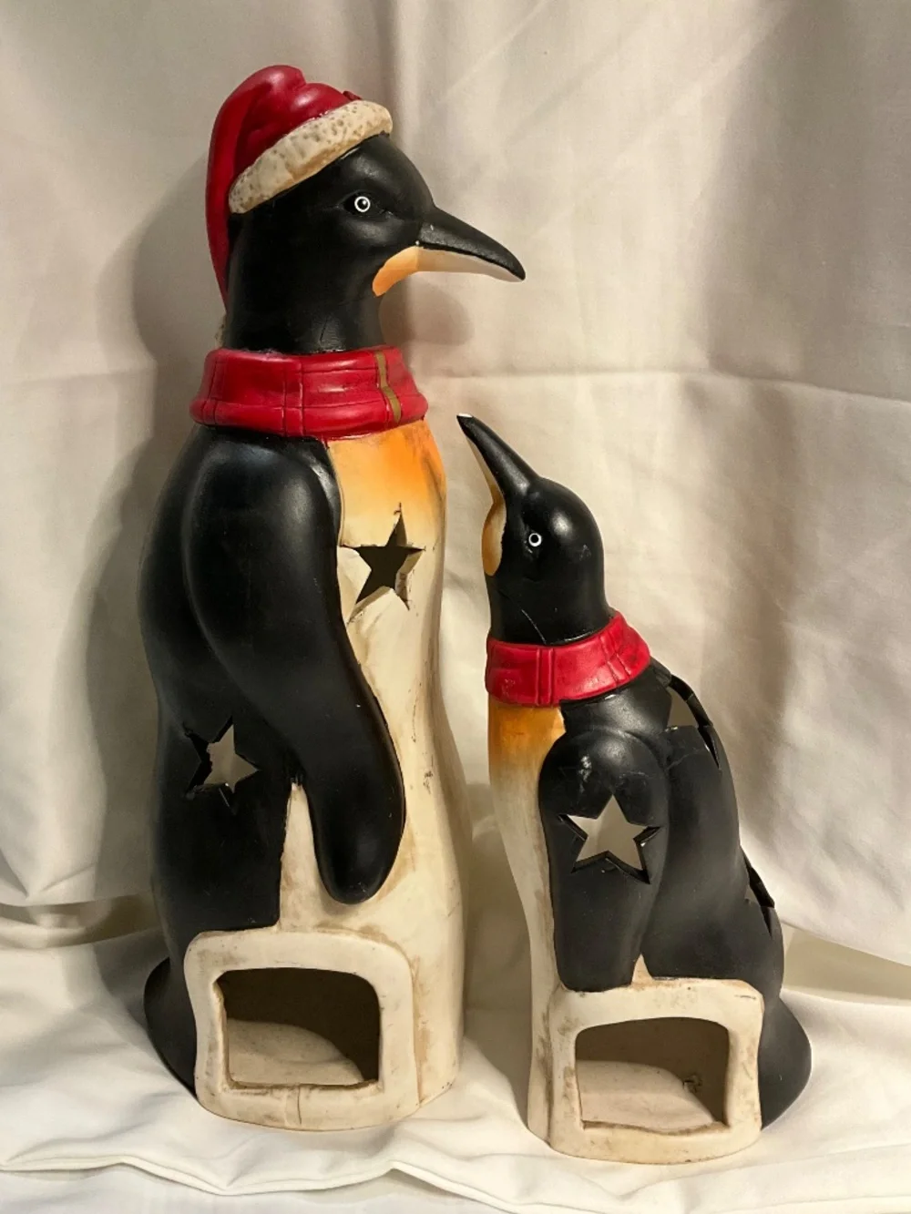 Vintage-Style Ceramic Penguin Holiday Luminary Figurines - Set of 2